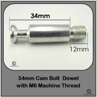 Cam Bolt Dowel 34mm | M6 12mm Machine Thread